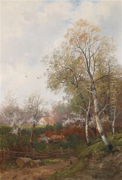 Fruhling Bei Fontainbleau Oil Painting by Adolf Kaufmann