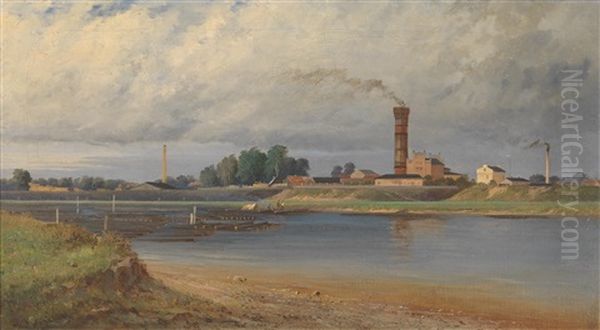 Blick Auf Kaisermuhlen An Der Donau Oil Painting by Adolf Kaufmann