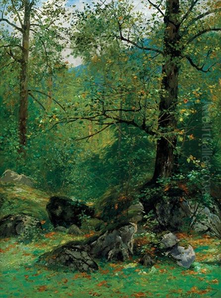 Forest Oil Painting by Adolf Kaufmann