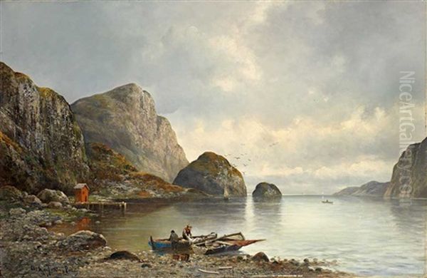 Fjordlandschaft Mit Fischern Oil Painting by Adolf Kaufmann