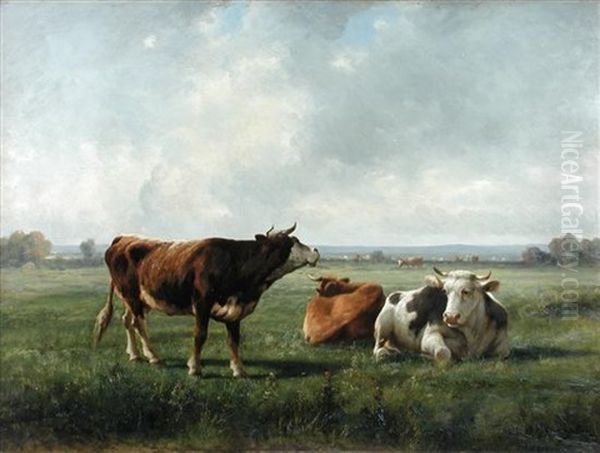 Cattle In An Extensive Landscape Oil Painting by Adolf Kaufmann