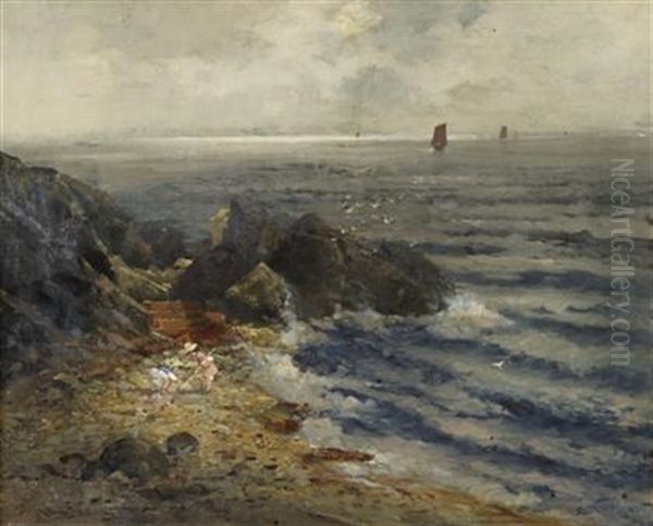 The Young Clam Diggers Oil Painting by Adolf Kaufmann