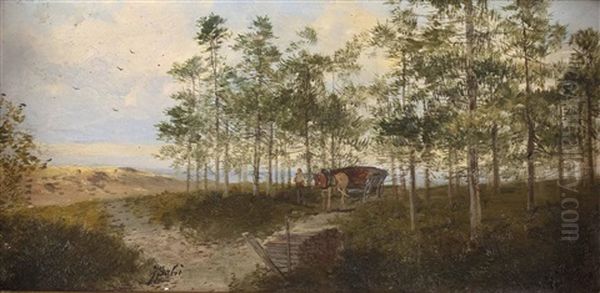 Pferdefuhrwerk Mit Waldarbeiter Oil Painting by Adolf Kaufmann