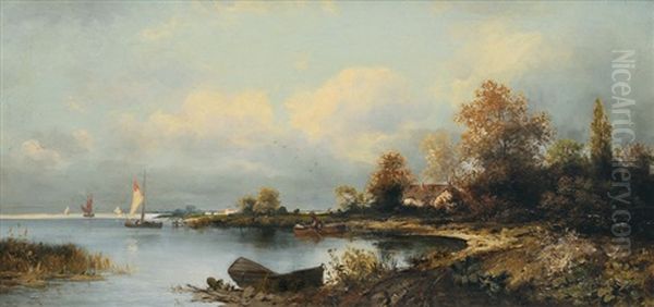 Idyllic Coastal Landscape Oil Painting by Adolf Kaufmann