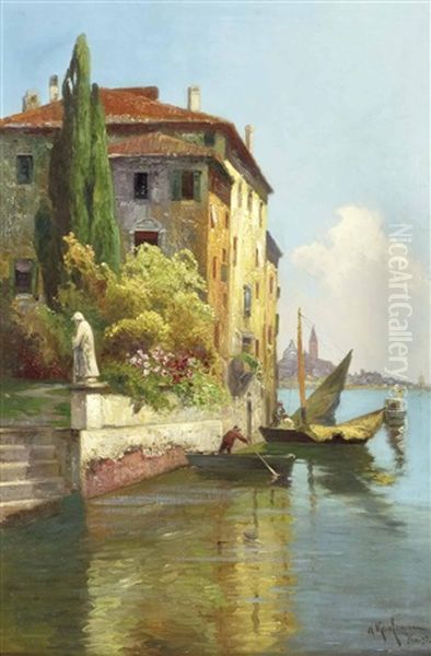 Villa Bei Venedig Oil Painting by Adolf Kaufmann