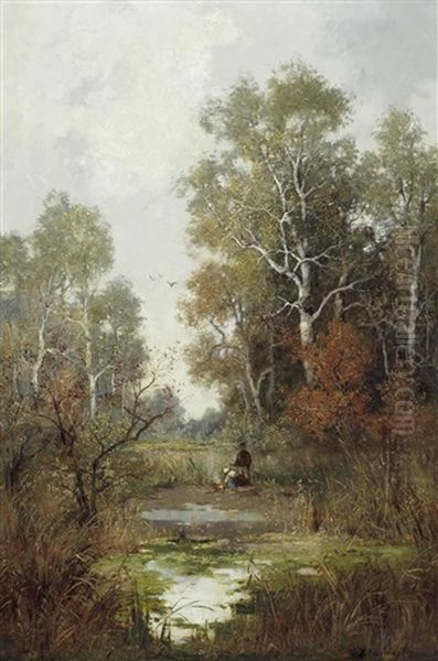 Im Wald Bei Fontainebleau Bei Paris Mit Personenstaffage Oil Painting by Adolf Kaufmann