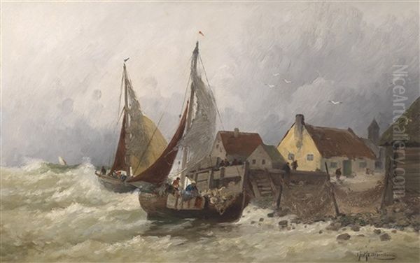 An Der Hollandischen Kuste Bei Monkhuizen Oil Painting by Adolf Kaufmann