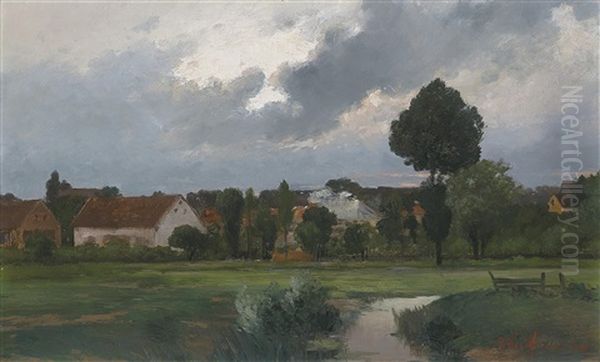 Fluslandschaft Mit Hausern Oil Painting by Adolf Kaufmann