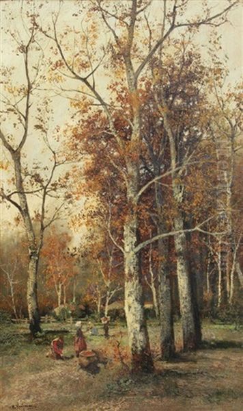 Figures In The Forest Oil Painting by Adolf Kaufmann