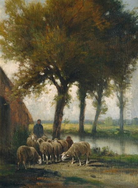 Shepherd And His Flock Oil Painting by Adolf Kaufmann