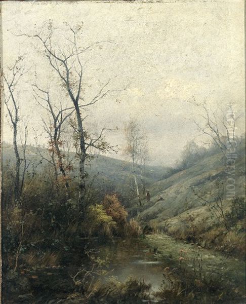 Tallandschaft Mit Weiher Und Figurenstaffage Oil Painting by Adolf Kaufmann