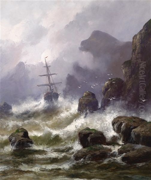 Schiffbruch An Der Kuste Oil Painting by Adolf Kaufmann