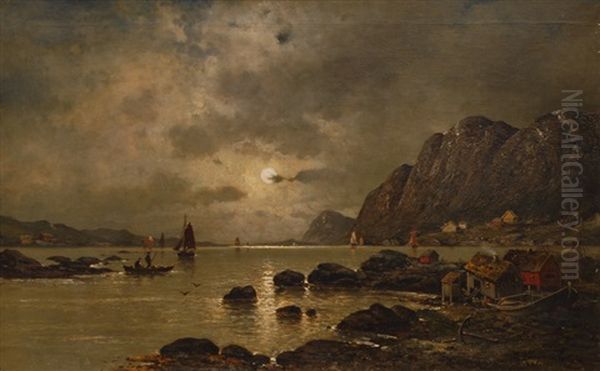 Fjord In The Moonlight Oil Painting by Adolf Kaufmann