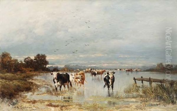 Seenlandschaft Mit Kuhen Oil Painting by Adolf Kaufmann