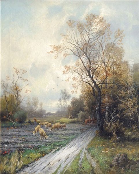 Shepherd And His Flock Oil Painting by Adolf Kaufmann