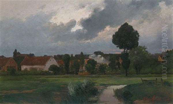 Fluslandschaft Mit Hausern Oil Painting by Adolf Kaufmann