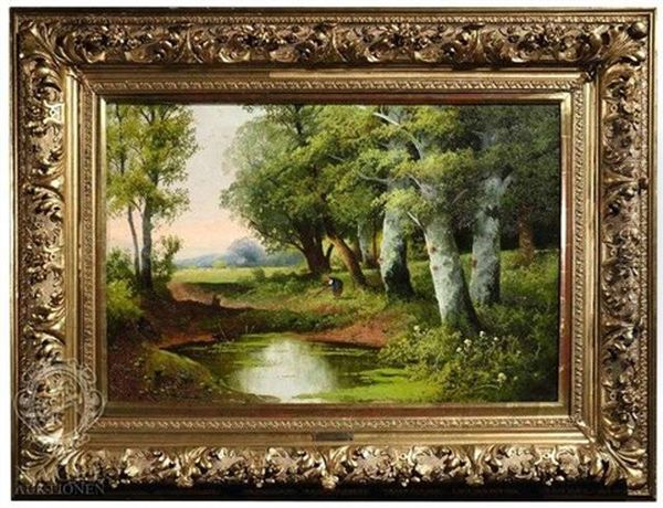 Reisigsammlerin Am Waldrand Oil Painting by Adolf Kaufmann