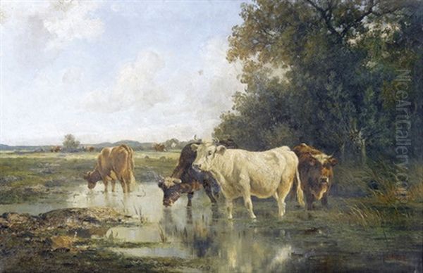 Feldlandschaft Mit Kuhen Oil Painting by Adolf Kaufmann