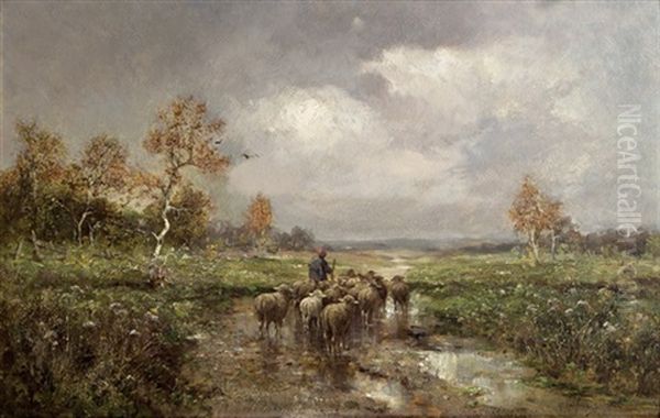 Schafer Mit Herde Oil Painting by Adolf Kaufmann