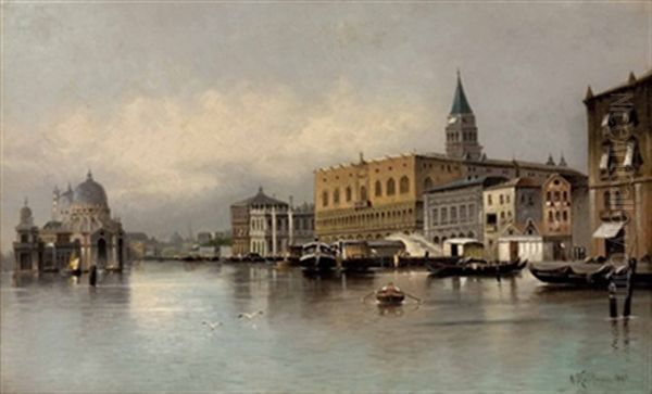 Dogenpalast Und S. Maria Della Salute (+ Canale Grande Mit S. Maria Della Salute; Pair) Oil Painting by Adolf Kaufmann