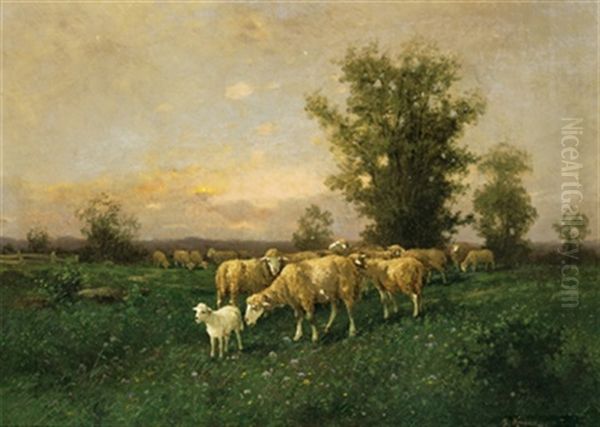 Schafherde Bei Sonnenuntergang Oil Painting by Adolf Kaufmann