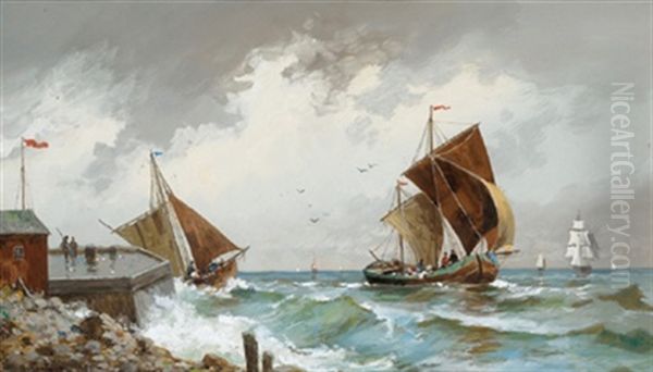 Segelboote Vor Der Kuste Oil Painting by Adolf Kaufmann