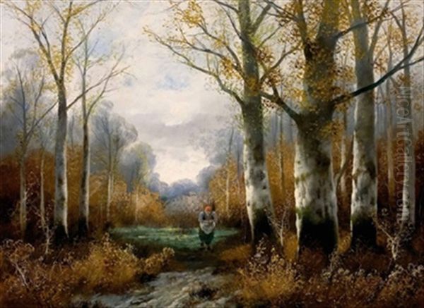 Im Herbstwald Oil Painting by Adolf Kaufmann