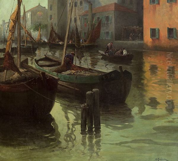 Fischerboote Bei Burano-venezia Oil Painting by Adolf Kaufmann