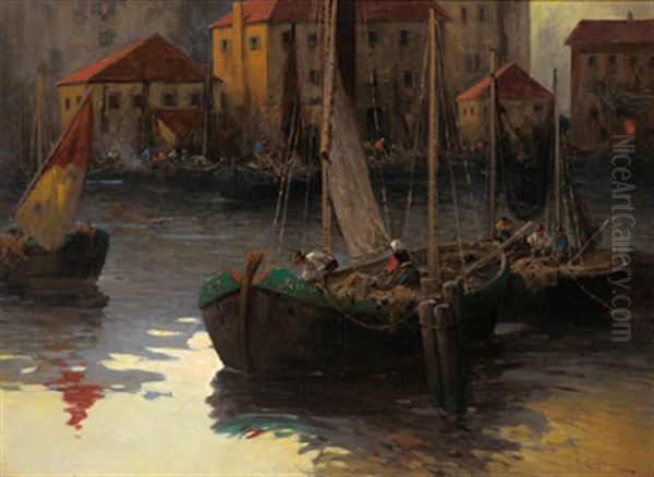 Abendruhe Im Hafen Volosca Oil Painting by Adolf Kaufmann