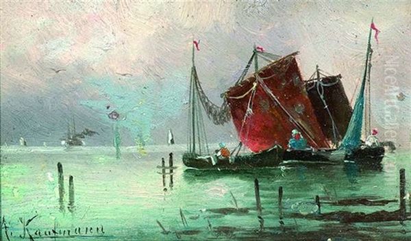 Segelboote Im Abendlicht (+ Segelboote Auf Offener See; Pair) Oil Painting by Adolf Kaufmann