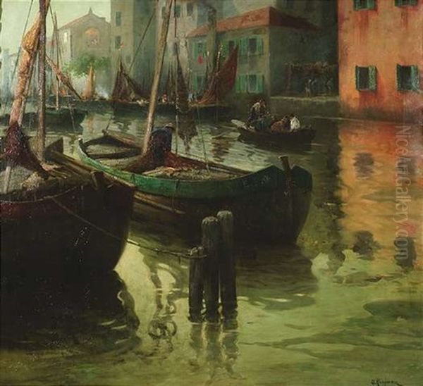 Fischerboote Bei Burano Venezia Oil Painting by Adolf Kaufmann