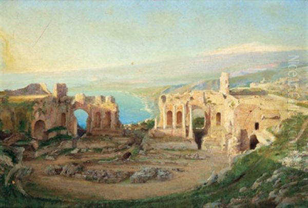 Romische Ruinen In Taormina Oil Painting by Adolf Kaufmann