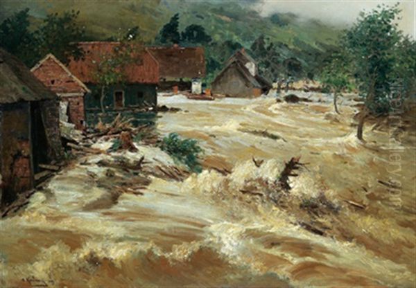 Hochwasserfuhrender Gebirgsbach Oil Painting by Adolf Kaufmann