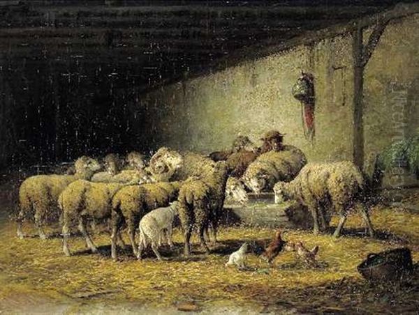 Schafe Im Stall Oil Painting by Adolf Kaufmann