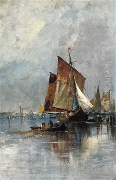 Fischerboote Vor Venedig Oil Painting by Adolf Kaufmann