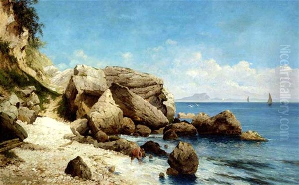 Strandparti Fra Capri Oil Painting by Adolf Kaufmann