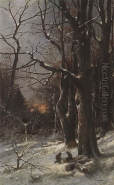 Ein Winterwald Mit Holzfallern Oil Painting by Adolf Kaufmann