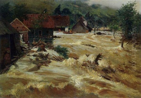 Hochwasserfuhrender Gebirgsbach Oil Painting by Adolf Kaufmann