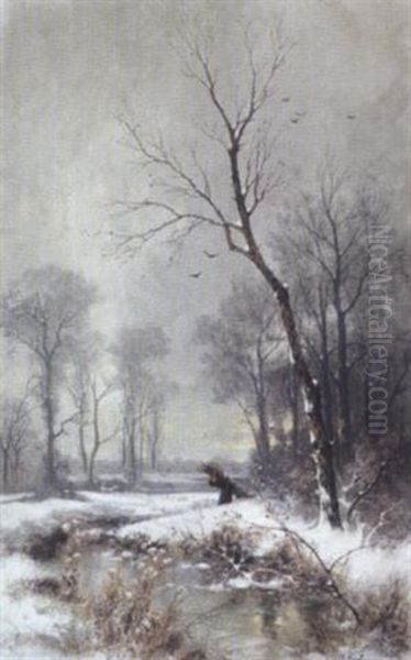 Holzsammlerin Im Winter by Adolf Kaufmann