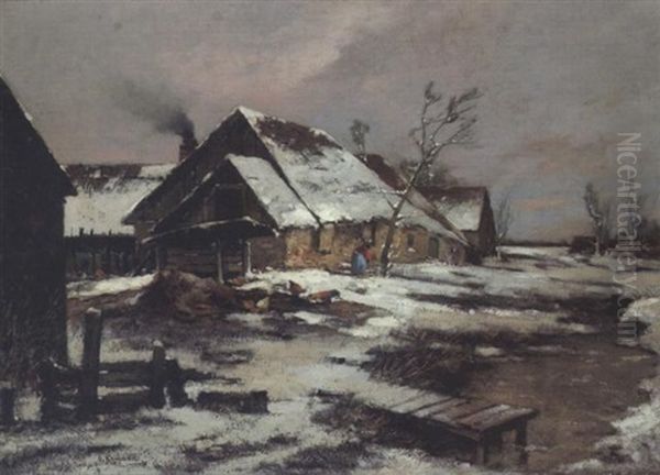 Holzarbeit In Winterlicher Landschaft Oil Painting by Adolf Kaufmann