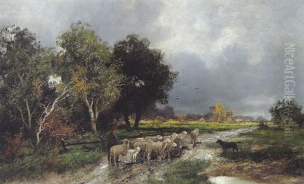 Schafherde Am Heimweg Oil Painting by Adolf Kaufmann