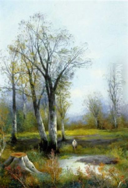 Storch In Einer Auslandschaft Oil Painting by Adolf Kaufmann