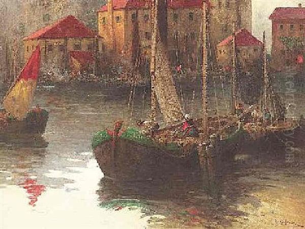 Fischerboote Im Hafen Oil Painting by Adolf Kaufmann