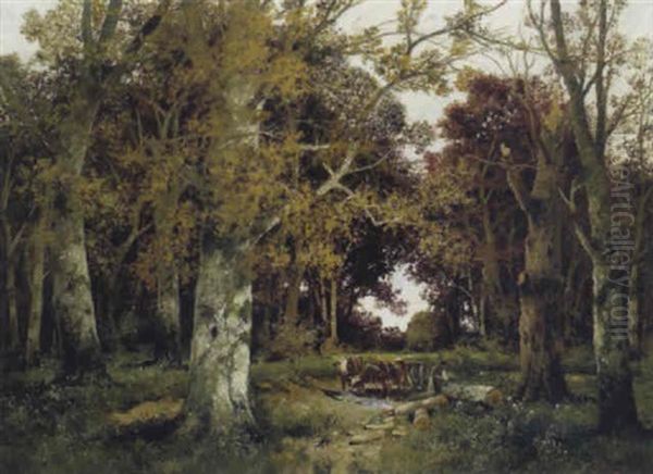 Waldlandschaft Mit Figurlicher Staffage Oil Painting by Adolf Kaufmann