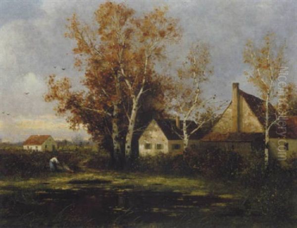 Bauerngehoft Im Herbst Oil Painting by Adolf Kaufmann