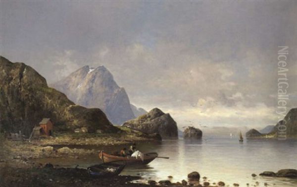 Fjordlandschaft Mit Fischer Oil Painting by Adolf Kaufmann