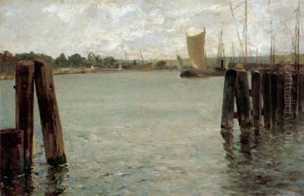 Blick Auf Einen Nordseehafen Oil Painting by Adolf Kaufmann