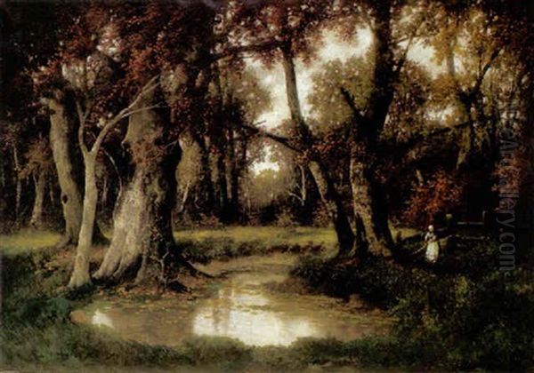 Herbstwald Mit Teich Oil Painting by Adolf Kaufmann