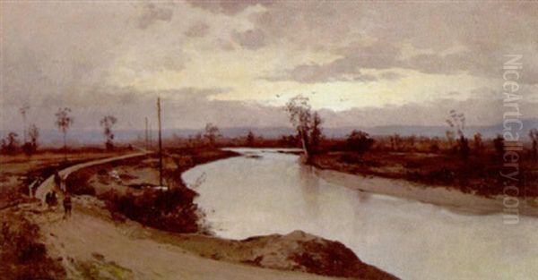 Fluslandschaft Im Abendlicht Oil Painting by Adolf Kaufmann