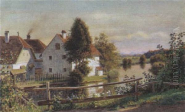 Liebliche Dorflandschaft Mit Einer Muhle Oil Painting by Adolf Kaufmann